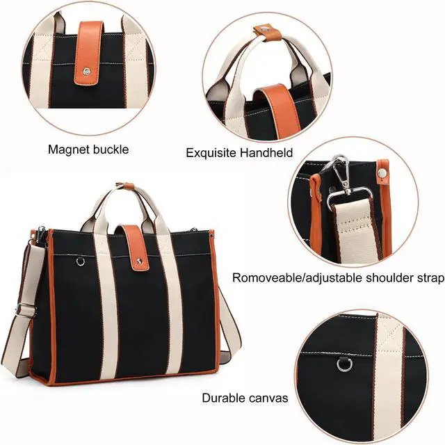 Alt view image 4 of 5 - Laptop Bag for Women 15.6 Inch Lightweight Canvas Tote Bags Teacher Work Bag for School Travel
