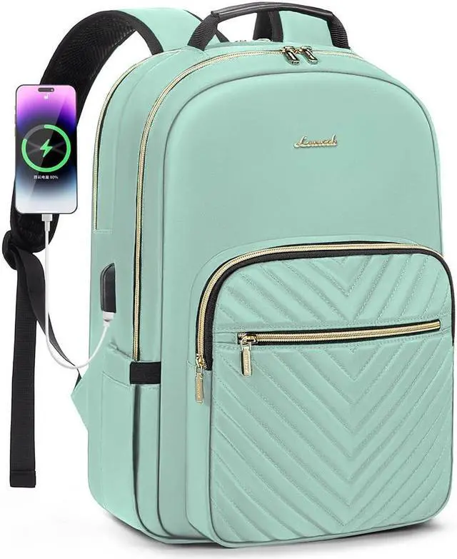 Main image of LOVEVOOK Laptop Backpack for Women 15.6 inch,Cute Womens Travel Backpack Purse,Professional Laptop Computer Bag,Waterproof Work Business College Teacher Bags Carry on Backpack with USB Port,Mint Green