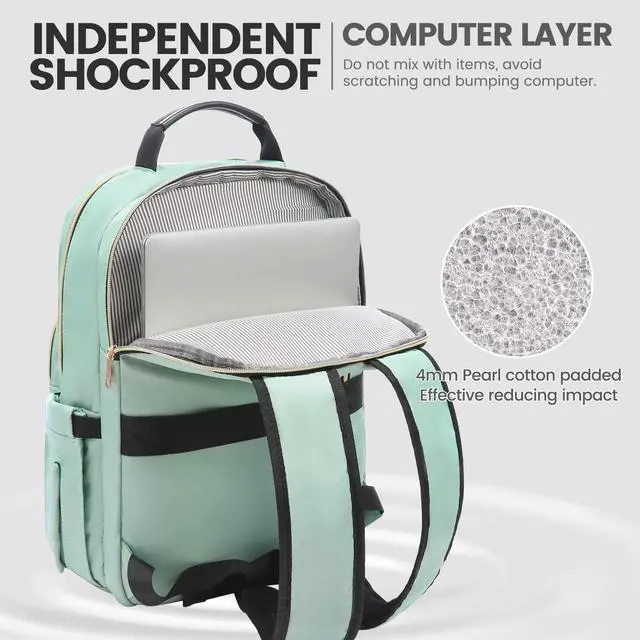 Alt view image 3 of 5 - LOVEVOOK Laptop Backpack for Women 15.6 inch,Cute Womens Travel Backpack Purse,Professional Laptop Computer Bag,Waterproof Work Business College Teacher Bags Carry on Backpack with USB Port,Mint Green