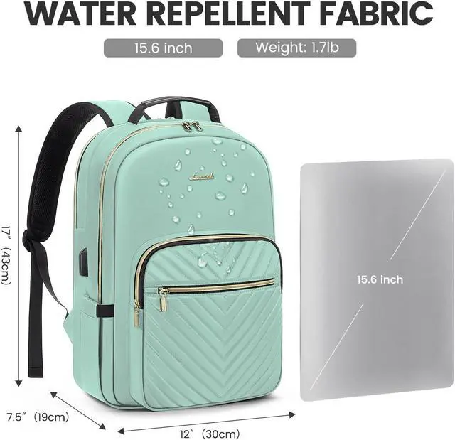Alt view image 4 of 5 - LOVEVOOK Laptop Backpack for Women 15.6 inch,Cute Womens Travel Backpack Purse,Professional Laptop Computer Bag,Waterproof Work Business College Teacher Bags Carry on Backpack with USB Port,Mint Green