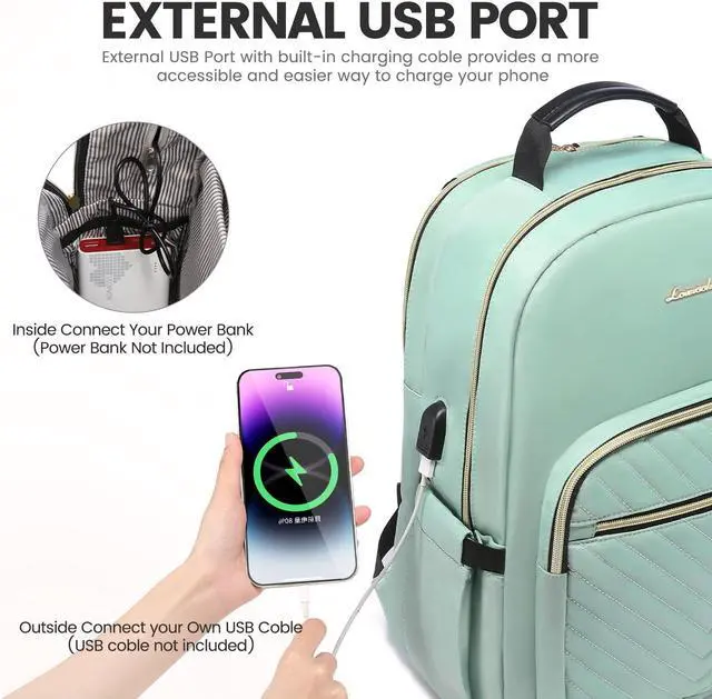 Alt view image 5 of 5 - LOVEVOOK Laptop Backpack for Women 15.6 inch,Cute Womens Travel Backpack Purse,Professional Laptop Computer Bag,Waterproof Work Business College Teacher Bags Carry on Backpack with USB Port,Mint Green