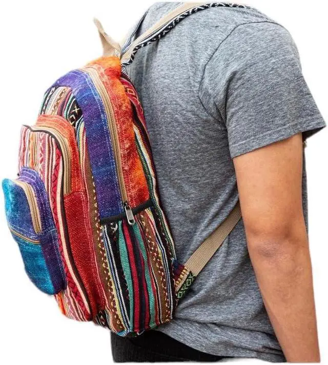 Alt view image 3 of 5 - Hemp Backpack Mulitcolor Tie Dye Pure Hemp All Natural Handmade Multi Pocket Large Laptop Backpack | Travel Backpack - For Women and Men | Laptop Sleeve Water Bottle Pockets Boho Hippie