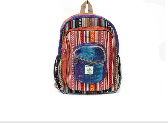 Alt view image 2 of 5 - Hemp Backpack Mulitcolor Tie Dye Pure Hemp All Natural Handmade Multi Pocket Large Laptop Backpack | Travel Backpack - For Women and Men | Laptop Sleeve Water Bottle Pockets Boho Hippie