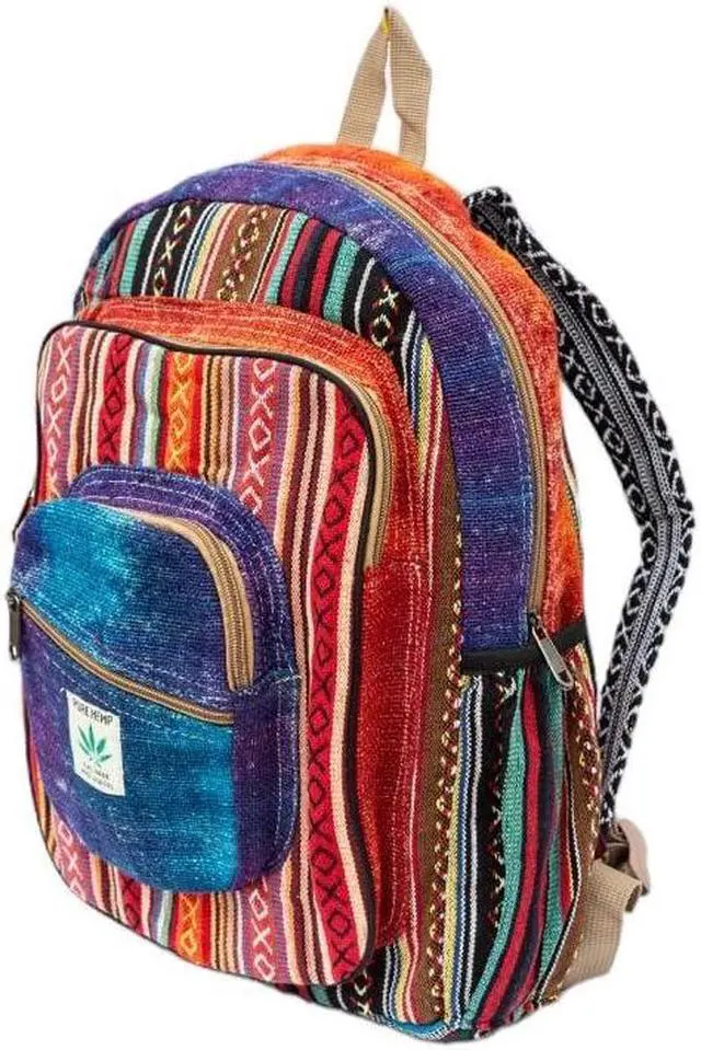 Alt view image 5 of 5 - Hemp Backpack Mulitcolor Tie Dye Pure Hemp All Natural Handmade Multi Pocket Large Laptop Backpack | Travel Backpack - For Women and Men | Laptop Sleeve Water Bottle Pockets Boho Hippie
