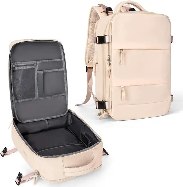 Main image of coowoz Large Casual Travel Backpack For Women Men,Carry On Rucksack Flight Approved,Hiking Waterproof Outdoor Sports Daypack Fit 15.6 Inch Laptop Shoes Compartment (Beige)