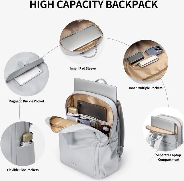 Alt view image 2 of 5 - GOLF SUPAGS Laptop Backpack Purse for Women Fits 14 Inch Notebook Casual Daypack Work Travel College Bookbag Fashion Computer Bag (Pale Grey, 14 Inch)