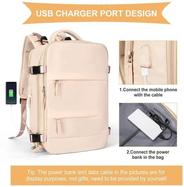 Alt view image 5 of 5 - coowoz Large Casual Travel Backpack For Women Men,Carry On Rucksack Flight Approved,Hiking Waterproof Outdoor Sports Daypack Fit 15.6 Inch Laptop Shoes Compartment (Beige)