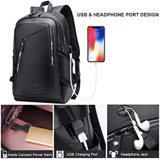 Alt view image 4 of 5 - DYJ Vegan Leather Laptop Backpack for Women&Men, Faux Leather Vintage Weekend Travel Daypack with USB Charging Port Fit 17 Inch Laptops