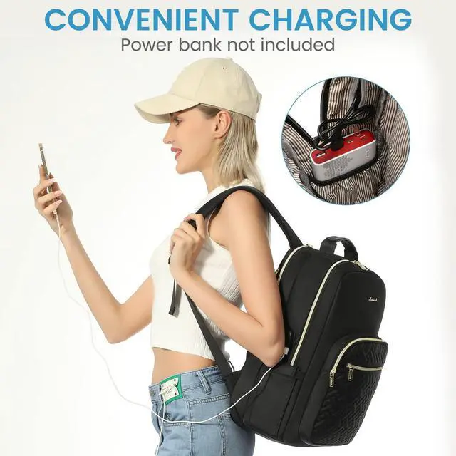 Alt view image 5 of 5 - LOVEVOOK Laptop Backpack for Women, Stylish Quilted Backpacks Purse for Business Work Travel, Computer Bags Bag, with USB Port fits 15.6-inch Laptop, Black