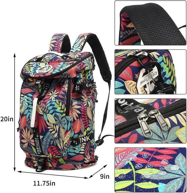 Alt view image 2 of 5 - Kalesi Floral Gym Duffle Bag Backpack 4 ways for Women Waterproof with Shoes Compartment for travel Sport Hiking laptop Lightweight