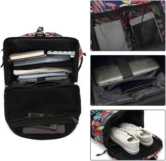 Alt view image 5 of 5 - Kalesi Floral Gym Duffle Bag Backpack 4 ways for Women Waterproof with Shoes Compartment for travel Sport Hiking laptop Lightweight