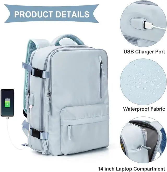 Alt view image 3 of 5 - coowoz Travel Backpack For Women Men Airline Approved,Carry On Backpack,Large Hiking Backpack Waterproof Outdoor Sports Rucksack Casual Daypack Fit 15.6 Inch Laptop Backpack Blue College Backpack