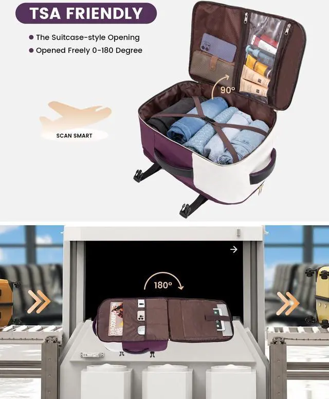 Alt view image 3 of 5 - LOVEVOOK Travel Backpack, Carry On Backpack for Women, 40L Flight Approved Personal Item Backpack, Large Water Resistant Luggage Daypack with 3 Packing Cubes, fits 17inch Laptop, Beige-Purple-Black