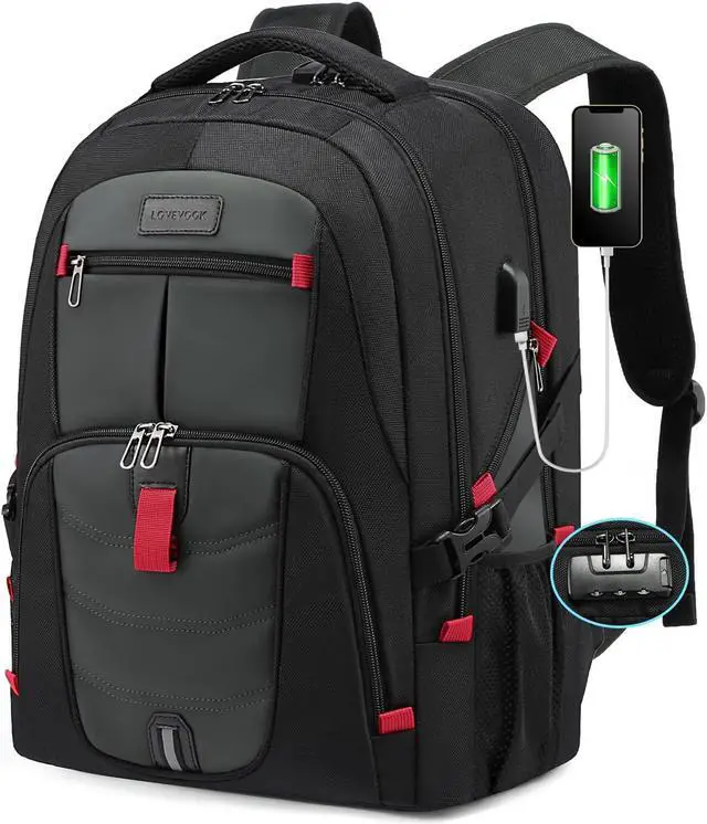 Main image of LOVEVOOK 17 inch Travel Laptop Backpack, DarkGrey, Waterproof, Anti-Theft with Lock, USB Charging Port, Large Capacity, Multi-Purpose