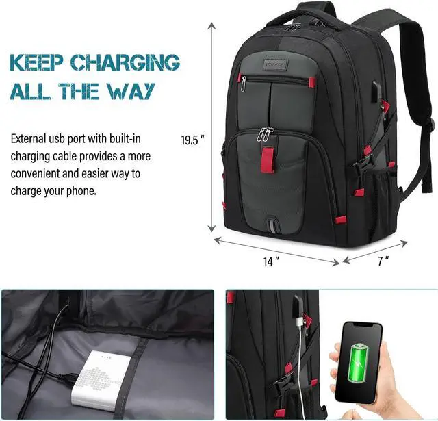 Alt view image 4 of 5 - LOVEVOOK 17 inch Travel Laptop Backpack, DarkGrey, Waterproof, Anti-Theft with Lock, USB Charging Port, Large Capacity, Multi-Purpose