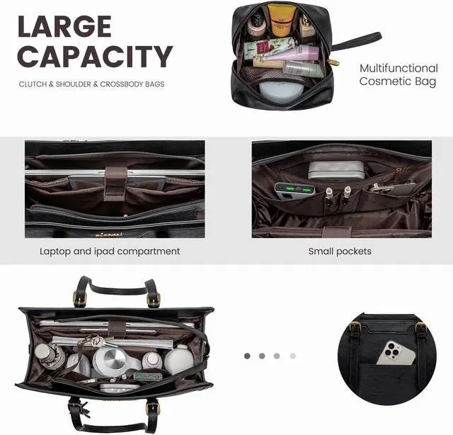 Alt view image 2 of 5 - LOVEVOOK Laptop Bag for Women Vintage Leather Laptop Tote 15.6 inch Large Capacity Computer bag with Clutch Purse for Work