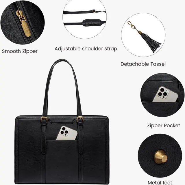 Alt view image 4 of 5 - LOVEVOOK Laptop Bag for Women Vintage Leather Laptop Tote 15.6 inch Large Capacity Computer bag with Clutch Purse for Work