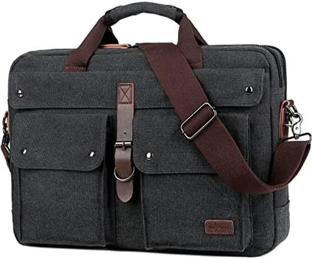 Main image of Stylish 17 inch Canvas Laptop Bag Messenger Bag Briefcase Vintage Crossbody Shoulder Bag Military Satchel for Men BC-07 (Light Black)