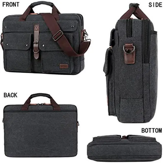 Alt view image 3 of 5 - Stylish 17 inch Canvas Laptop Bag Messenger Bag Briefcase Vintage Crossbody Shoulder Bag Military Satchel for Men BC-07 (Light Black)