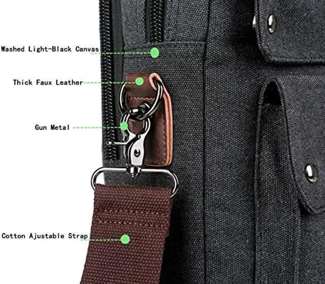 Alt view image 5 of 5 - Stylish 17 inch Canvas Laptop Bag Messenger Bag Briefcase Vintage Crossbody Shoulder Bag Military Satchel for Men BC-07 (Light Black)