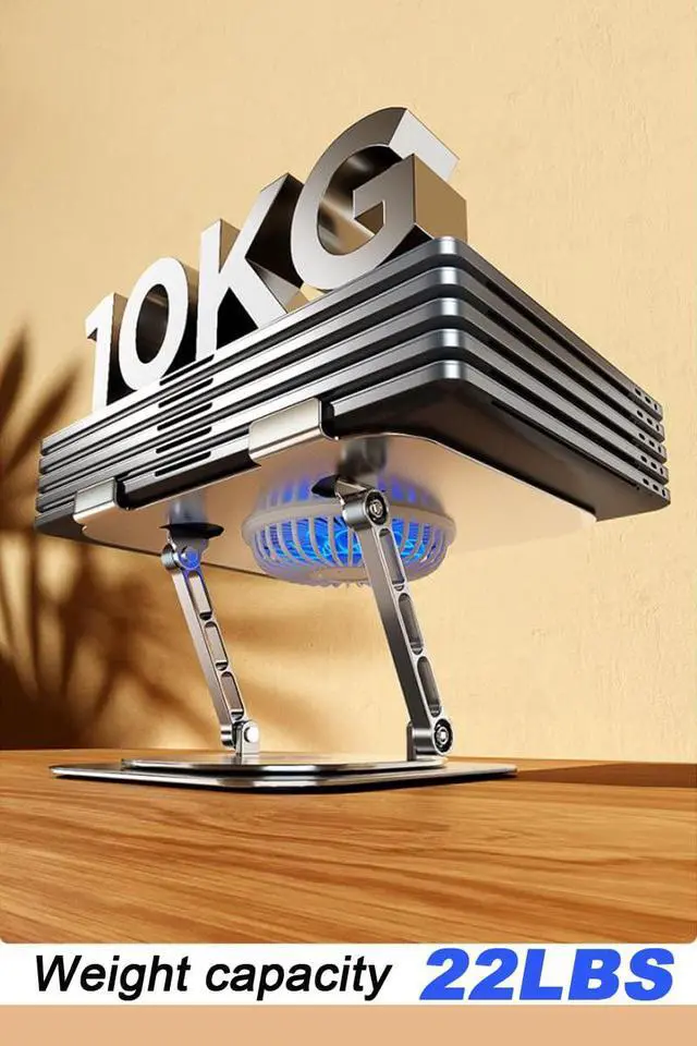 Alt view image 5 of 5 - KEROLFFU Laptop Stand Fan with 360 Rotating Swival Base, Adjustable Height for Directly Typing Keyboard and Rise up to 10", Ergonomic Aluminum Riser Holder Stand for Tablet 10 14 15 17 Inches/MacBook