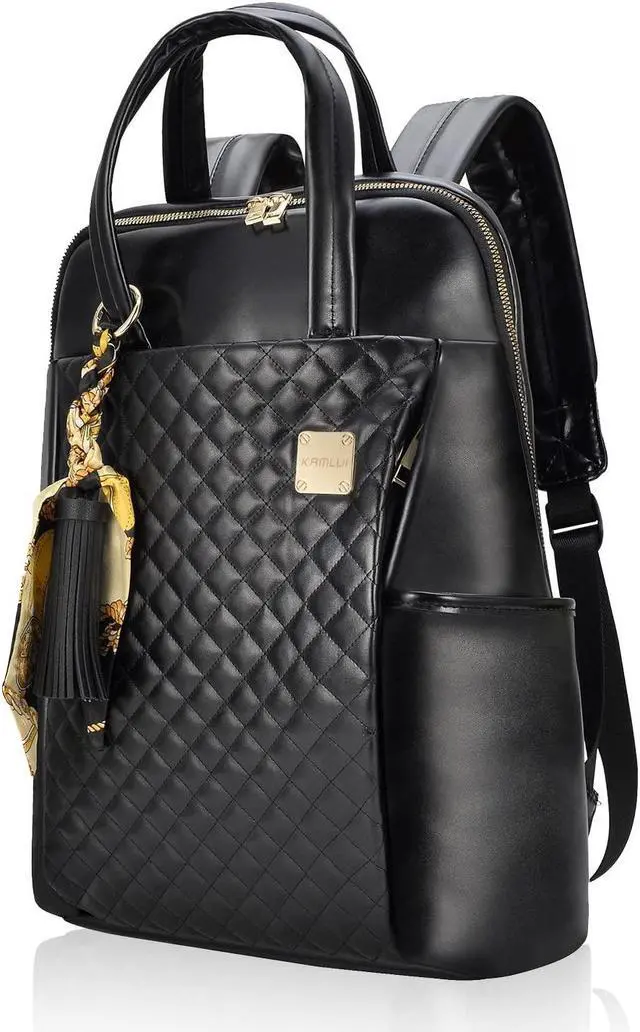 Main image of Laptop Backpack for Women Slim Travel - Laptop Bag Computer Case Fit up to 15.6-inch Notebook Lightweight Medium Size Purse for Work Bookbag Water-resistant Business Fashion Stylish PU Leather Black