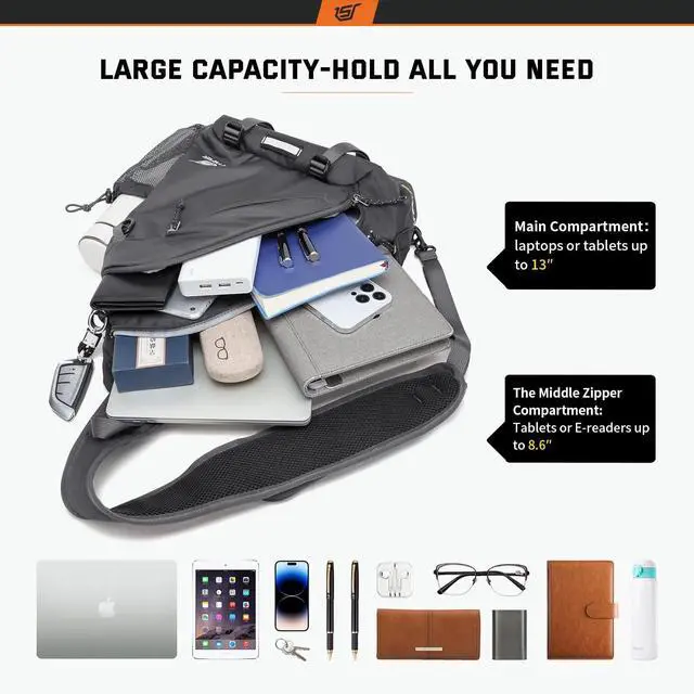 Alt view image 2 of 5 - SKYSPER Sling Laptop Bag (Up to 13 Inch) - 18L Crossbody Sling Backpack Travel Shoulder Bag Hiking Daypack for Men Women(Darkgrey)