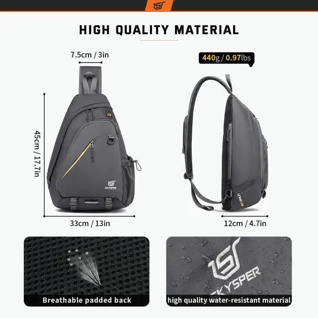 Alt view image 4 of 5 - SKYSPER Sling Laptop Bag (Up to 13 Inch) - 18L Crossbody Sling Backpack Travel Shoulder Bag Hiking Daypack for Men Women(Darkgrey)