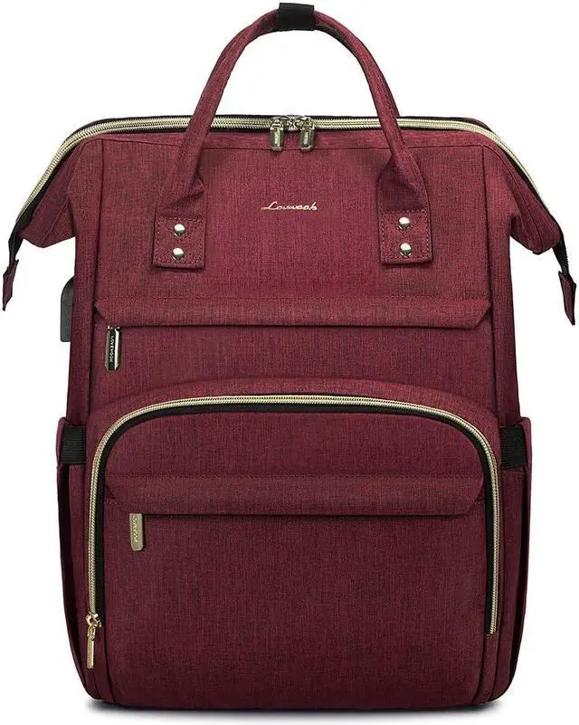 Main image of LOVEVOOK Laptop Backpack for Women,15.6 Inch Professional Womens Travel Backpack Purse Computer Laptop Bag Nurse Teacher Backpack,Waterproof College Work Bags Carry on Back Pack with USB Port,Wine Red
