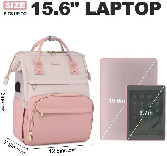 Alt view image 5 of 5 - LOVEVOOK Laptop Backpack for Women, Fashion Business Computer Backpacks Travel Bags, Teacher Doctor Nurse Work Backpack Purse with USB Port, Fits 15.6-Inch Laptop Beige-Black