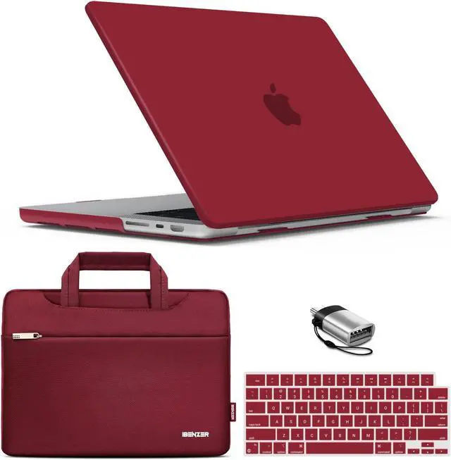 Main image of IBENZER Case for MacBook Pro 14 Inch Case 2025 2024 M4 M3 M2 M1 A3112 A3185 A3401 A2918 A2992 A2779 A2442 Pro/Max, HardShellCase & SleeveBag &KeyboardCover &Type-c(2025-2021), Wine Red, T14WR+3
