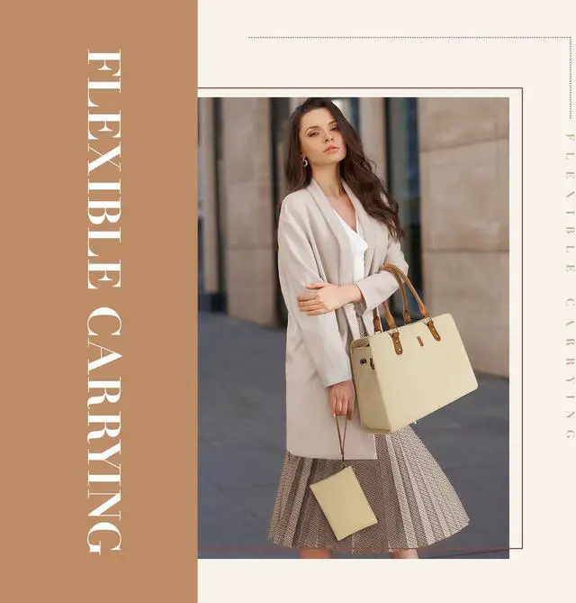Alt view image 5 of 5 - ECOSUSI Laptop Tote Bag Laptop Bag 15.6 inch Work Shoulder Briefcase Computer Messenger with Clutch Satchel Handbag 2 PCS Set (Brown & Beige)