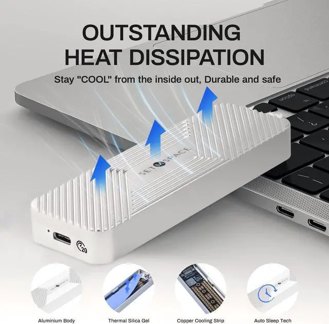 Alt view image 3 of 5 - SETMSPACE Aluminum M.2 NVMe SSD Enclosure, USB 3.2 Gen 2(20Gbps) to M-Key/B&M-Key M.2 NVMe SSD Size 2230/2242/2260/2280(up to 4TB)