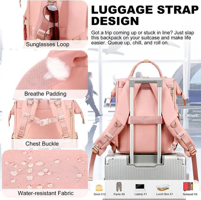 Alt view image 4 of 5 - AIJIEKE Lunch Backpack for Women, 15.6 inch Laptop Backpack with Insulated Cooler Lunch Bag Set for Lunch Box Work Backpack for Travel Nurse Teacher, Pink