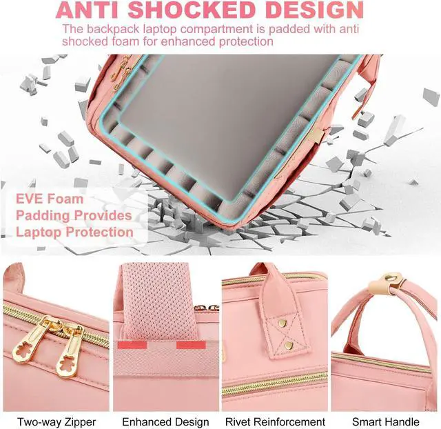 Alt view image 5 of 5 - AIJIEKE Lunch Backpack for Women, 15.6 inch Laptop Backpack with Insulated Cooler Lunch Bag Set for Lunch Box Work Backpack for Travel Nurse Teacher, Pink