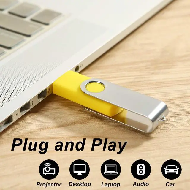 Alt view image 5 of 5 - 10pcs 32GB USB Flash Drives, Alihelan USB 2.0 Thumb Drive Pen Drive Bulk Swivel Memory Stick 32 GB Fold Storage Jump Drive Zip Drive, 10 Pack Yellow