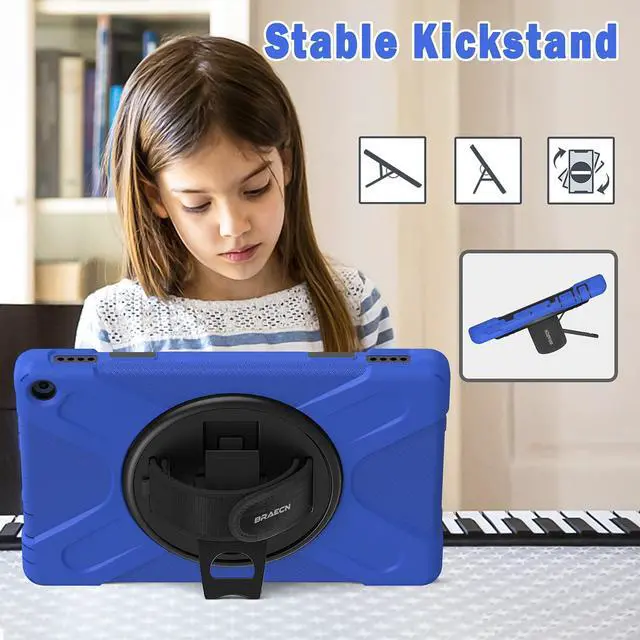 Alt view image 4 of 5 - BRAECN Case for  Fire HD 10 11th Generation 2021 /  Fire HD 10 11th Generation 2021, Heavy Duty Kids Case with Hand Strap, Kickstand and Shoulder Strap for Fire HD 10 2021 Tablet-Blue