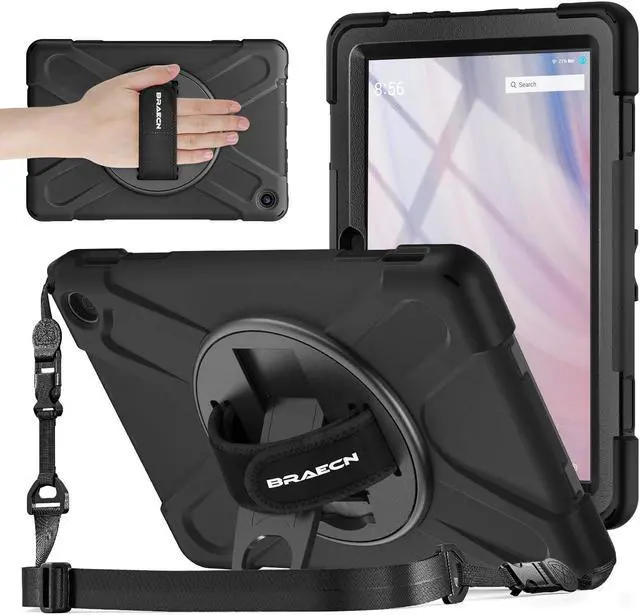 Main image of BRAECNstock for Amazon Fire HD 10 Tablet Case (13th Generation 2023) 10.1" Shockproof Protective Kids Case with Screen Protector [Rotating Hand Strap+Stand], Pen Holder,Shoulder Strap, Black