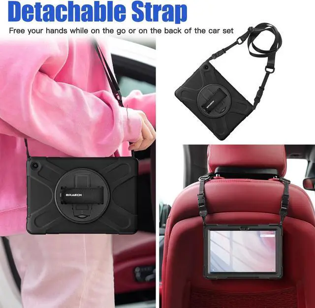 Alt view image 5 of 5 - BRAECNstock for Amazon Fire HD 10 Tablet Case (13th Generation 2023) 10.1" Shockproof Protective Kids Case with Screen Protector [Rotating Hand Strap+Stand], Pen Holder,Shoulder Strap, Black