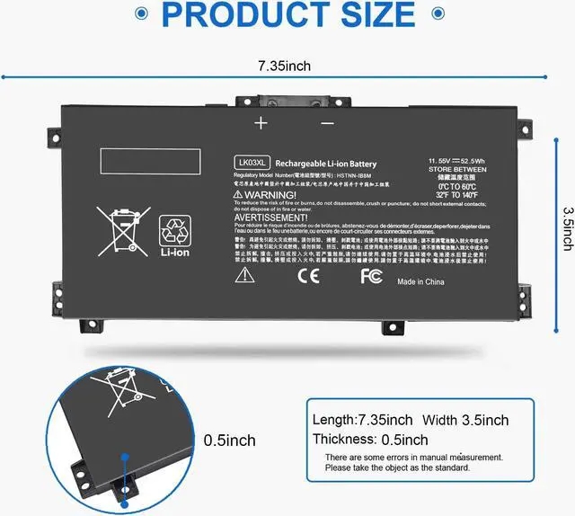 Alt view image 3 of 5 - LK03XL Laptop Battery for HP Envy X360 15 Convertible 15M-CN 17M-AE 17M-CE 17-CE 15M-CN0012DX 15M-CN0011DX 15M-BQ1XX 17M-BW0013DX 15M-BP0XX 17-AE1XX LKO3XL L09281-855 L08855-856 916814-855 916368-421