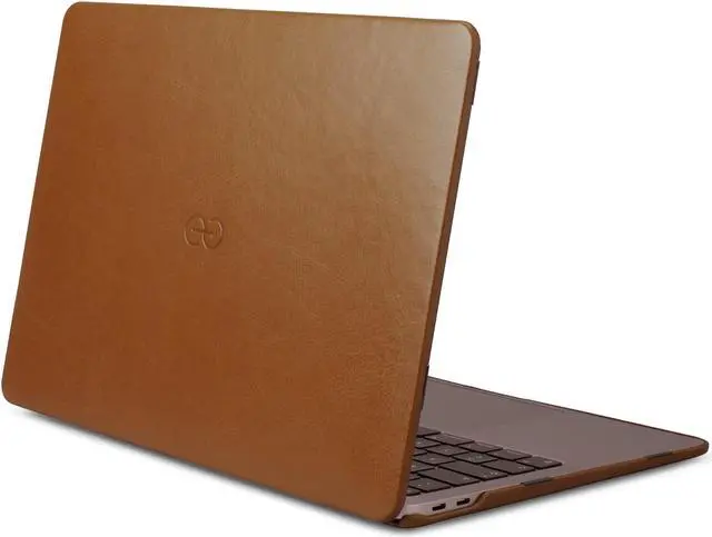 Alt view image 3 of 5 - Dreem Euclid MacBook Air Case - 13-Inch Hard Laptop Cover for MacBook Air 13 2022-2025 (M2), Luxurious Vegan Leather, Top and Bottom Shells for Protection, Slots for USB Ports [Chocolate]