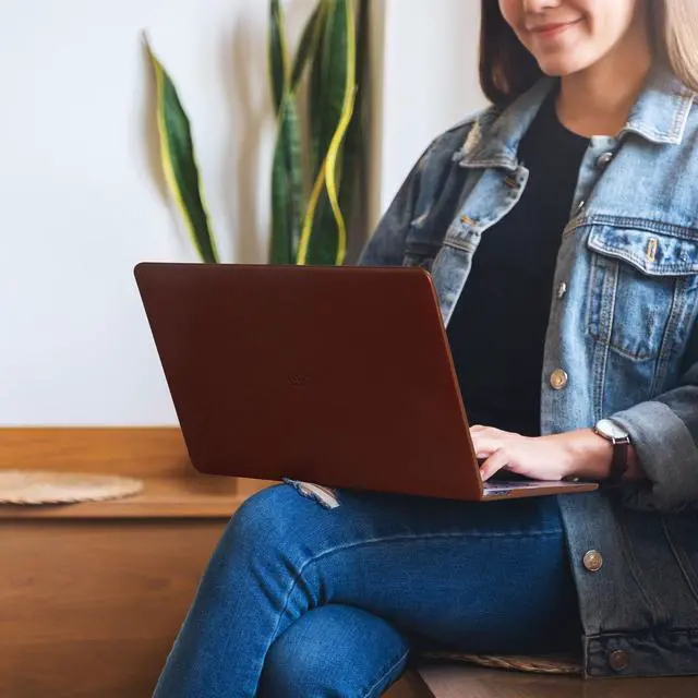 Alt view image 4 of 5 - Dreem Euclid MacBook Air Case - 13-Inch Hard Laptop Cover for MacBook Air 13 2022-2025 (M2), Luxurious Vegan Leather, Top and Bottom Shells for Protection, Slots for USB Ports [Chocolate]