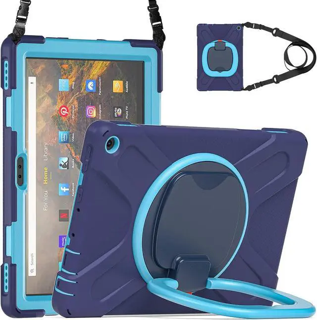 Main image of All-New Fire HD 10 & Fire HD 10 Plus Tablet case for Kids(2021 Release,11th Generation),Heavy Sturdy Shockproof Kids Case,Rotating Stand/Carrying Strap, Navy Blue+Blue
