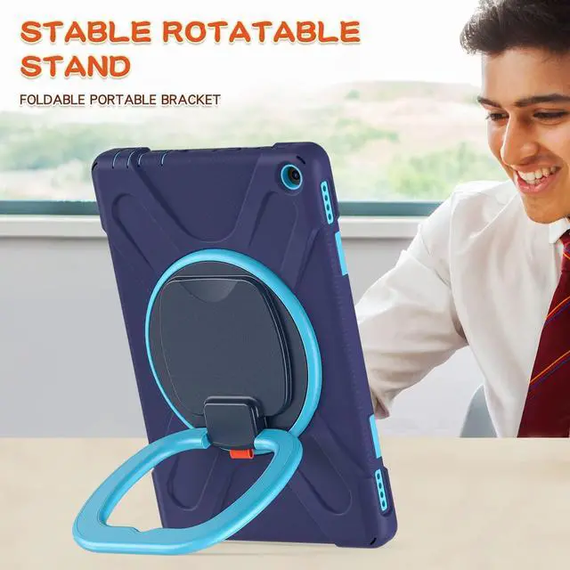 Alt view image 4 of 5 - All-New Fire HD 10 & Fire HD 10 Plus Tablet case for Kids(2021 Release,11th Generation),Heavy Sturdy Shockproof Kids Case,Rotating Stand/Carrying Strap, Navy Blue+Blue