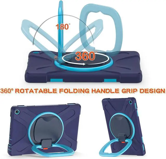 Alt view image 5 of 5 - All-New Fire HD 10 & Fire HD 10 Plus Tablet case for Kids(2021 Release,11th Generation),Heavy Sturdy Shockproof Kids Case,Rotating Stand/Carrying Strap, Navy Blue+Blue