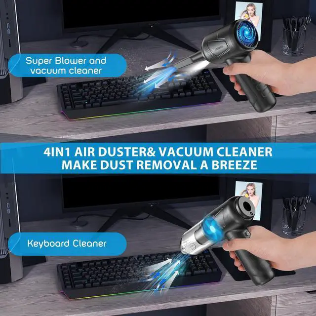 Alt view image 5 of 5 - Compressed Air Duster with Air Blower 160000RPM Vacuum Cleaner and Air Duster 4 in 1 Keyboard Cleaner,No Canned Air Duster,Electir Air Duster,Replaces for Compressed Air Cans &Vacuum Cleaner for PC