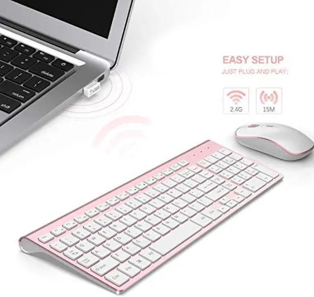 Alt view image 2 of 5 - Wireless Keyboard Mouse, J JOYACCES2.4G Compact and Ultra Slim Wireless Keyboard and Mouse for Windows, Computer, Desktop, PC, Laptop (Pink)