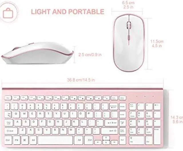 Alt view image 3 of 5 - Wireless Keyboard Mouse, J JOYACCES2.4G Compact and Ultra Slim Wireless Keyboard and Mouse for Windows, Computer, Desktop, PC, Laptop (Pink)