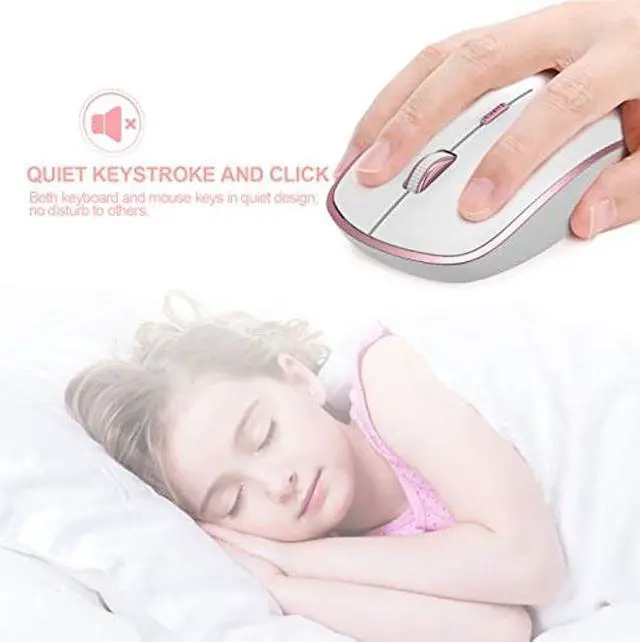 Alt view image 4 of 5 - Wireless Keyboard Mouse, J JOYACCES2.4G Compact and Ultra Slim Wireless Keyboard and Mouse for Windows, Computer, Desktop, PC, Laptop (Pink)