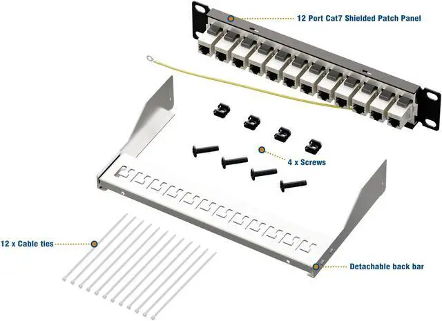 Alt view image 5 of 5 - iwillink 10Gbps Patch Panel 12 Port, RJ45 Through Coupler Cat7 Patch Panel STP Shielded with Back Bar, 10'' Wallmount or Rackmount, Compatible with Cat7, Cat6A, Cat6, Cat5e, Cabling